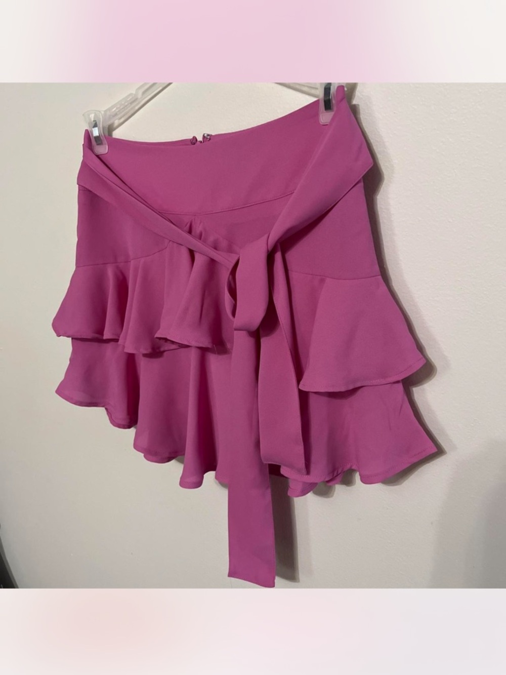 Express Magenta Ruffle Tie-Front Mini Skirt